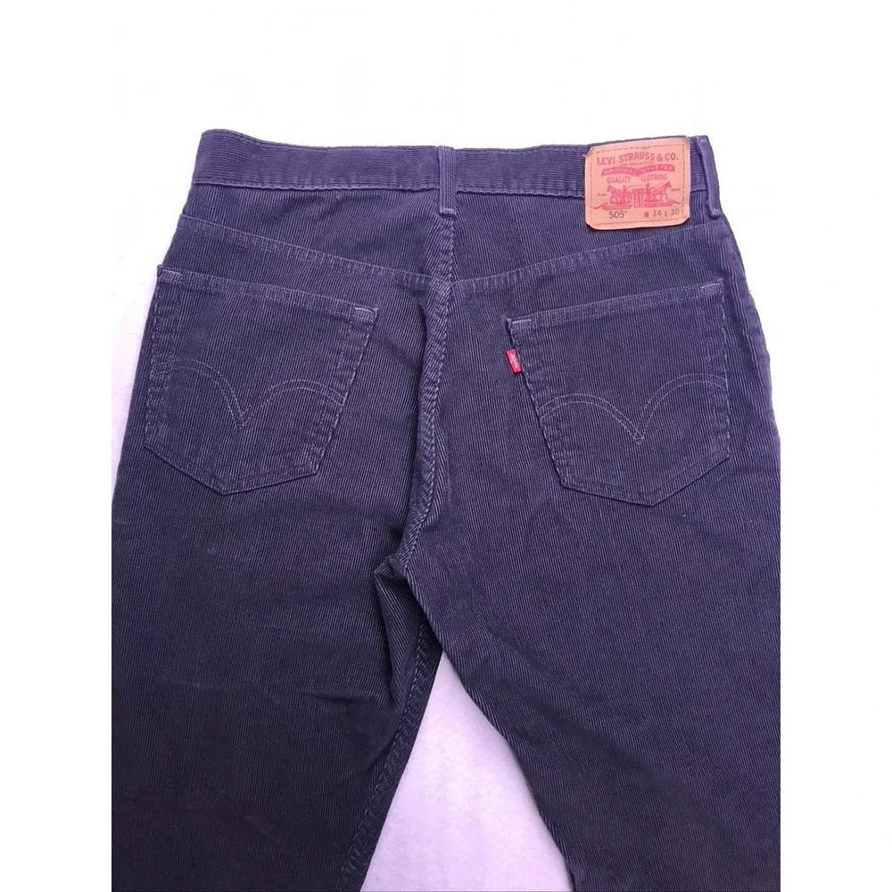Levi's 505 Regular Fit Pants Mens 34x30 Charcoal Grey Classic‎ Corduroy Jeans